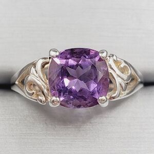 Genuine Cushion Cut Purple Amethyst 925 Sterling Silver Ring